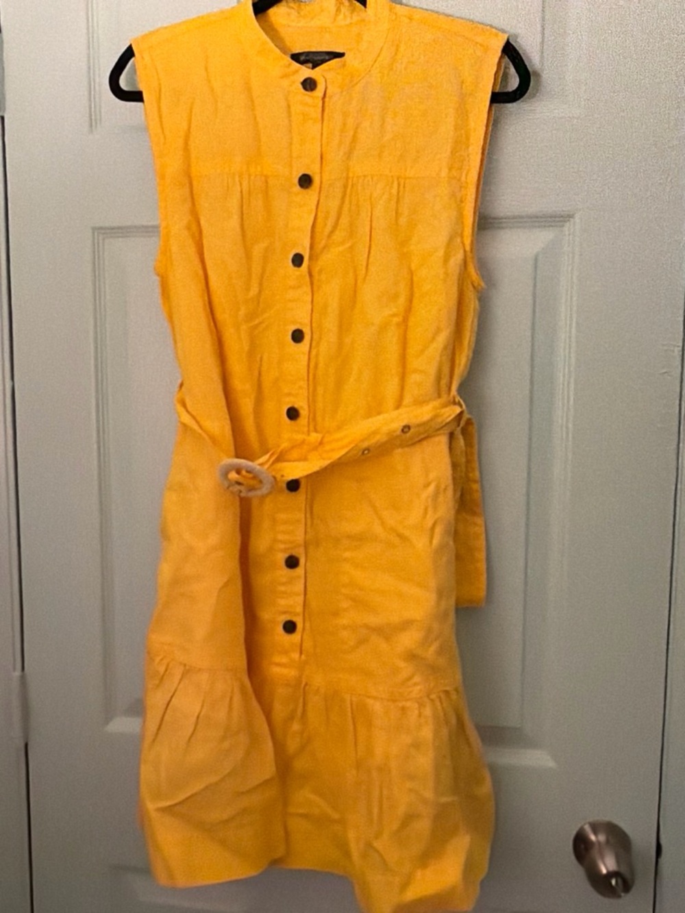Banana Republic Bright Yellow Sleeveless Button-Front Belted Mini Dress